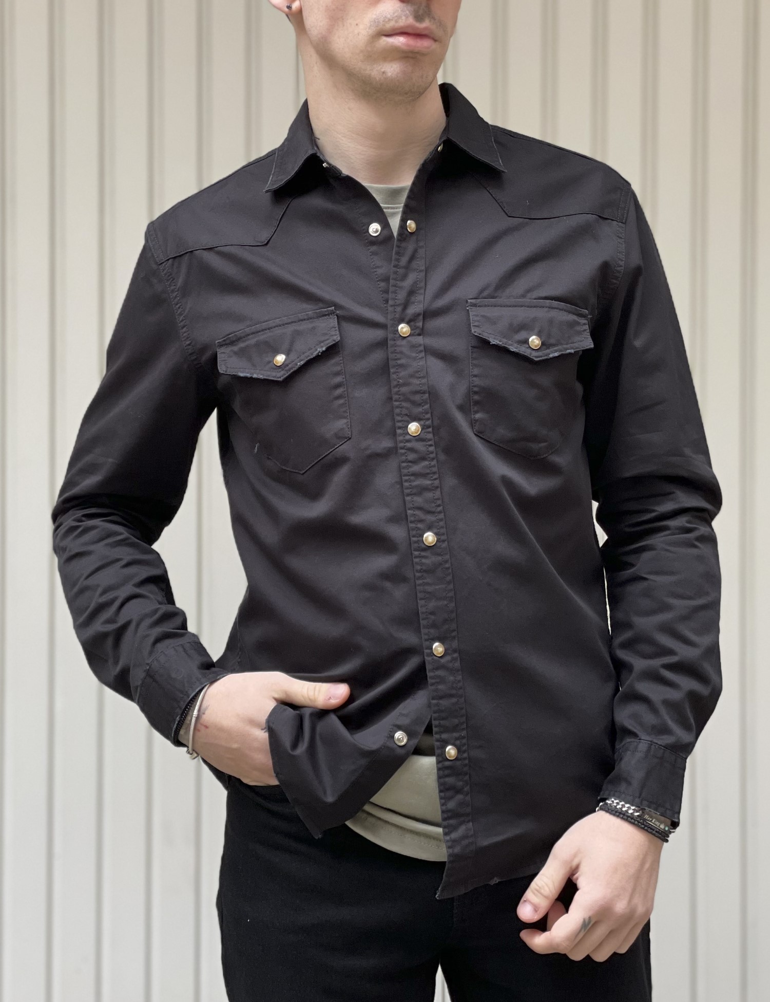 Bread and Buttons ανδρικό μαύρο μακρυμάνικο πουκάμισο BC0151 φωτογραφία